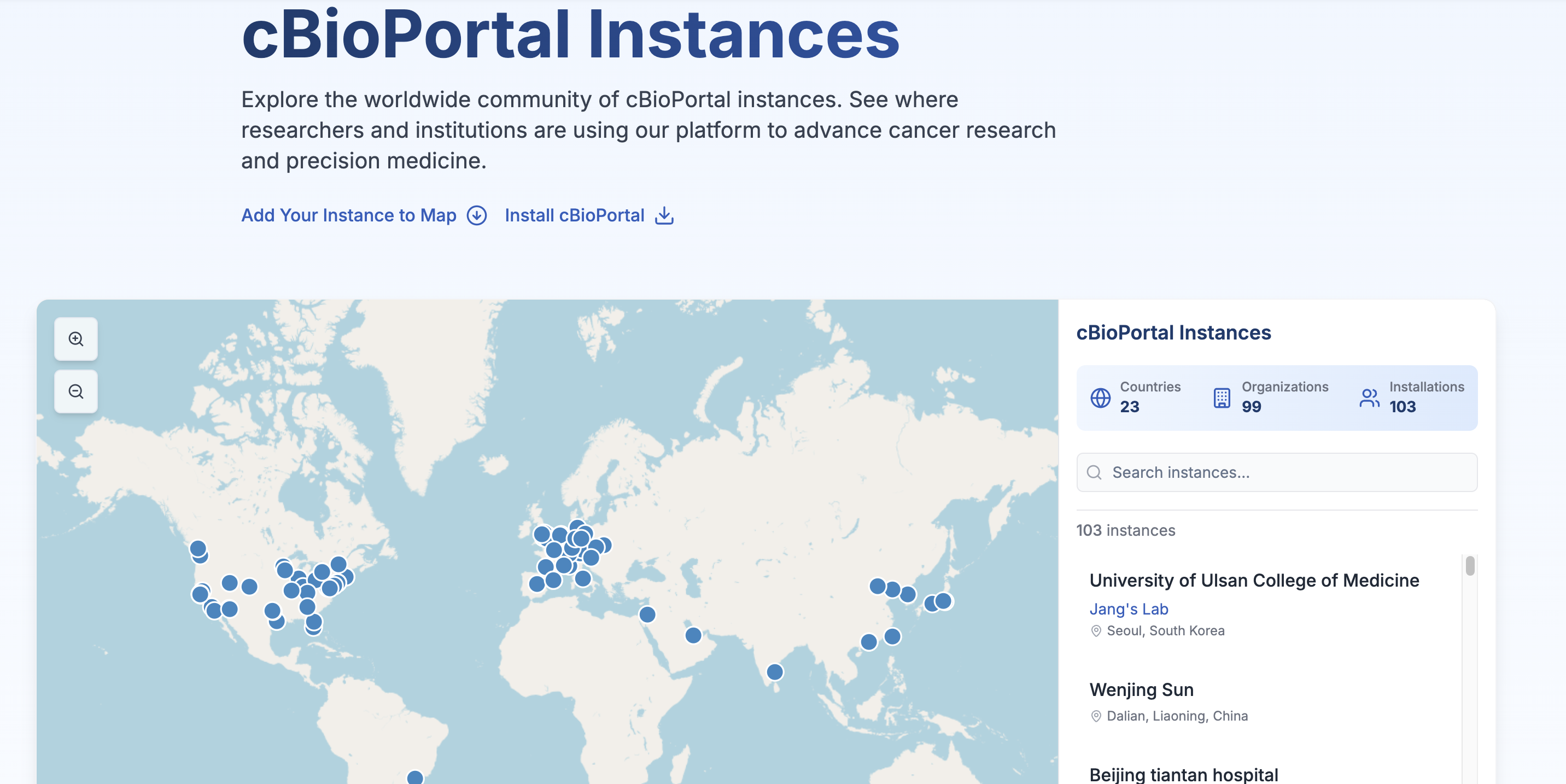 cBioPortal Installation Map