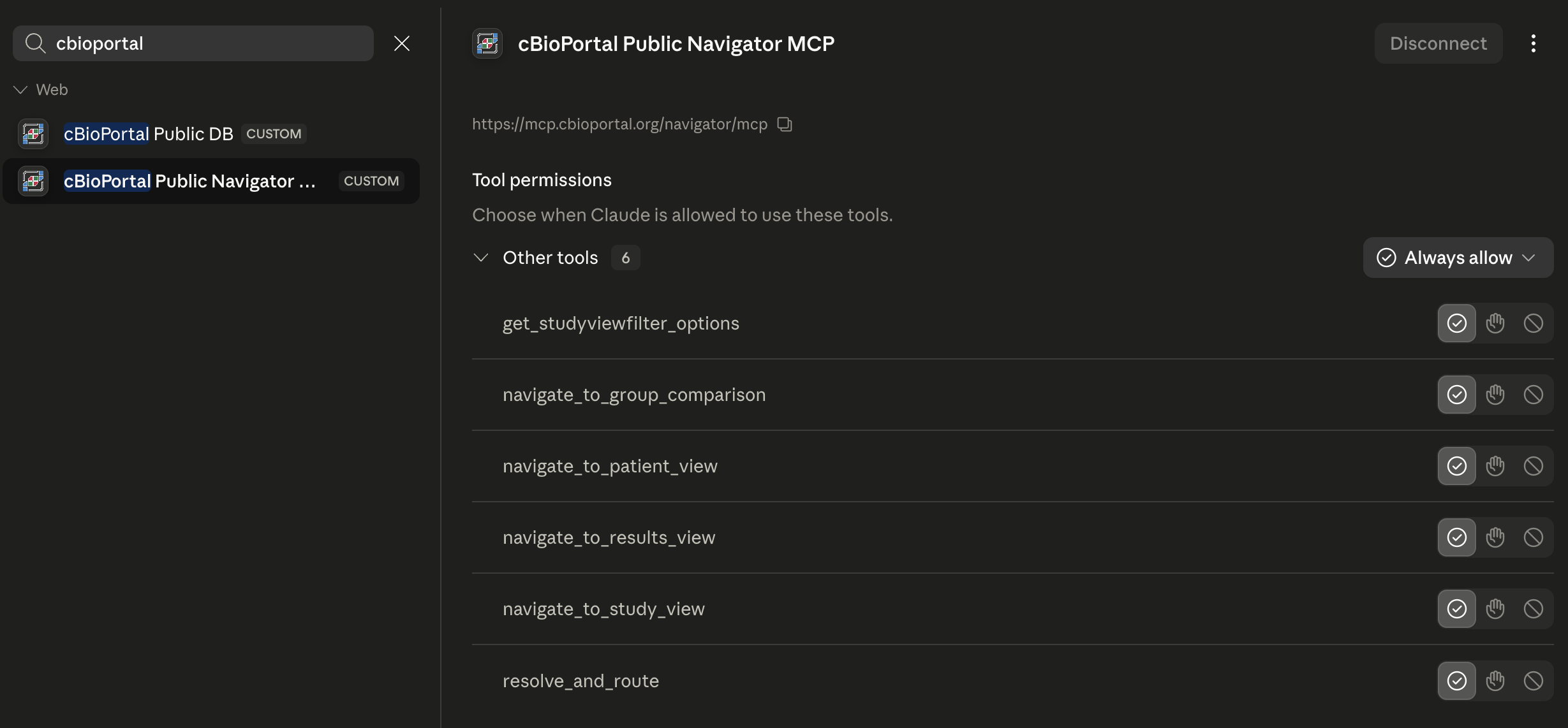 cBioPortal Public Navigator MCP in Claude